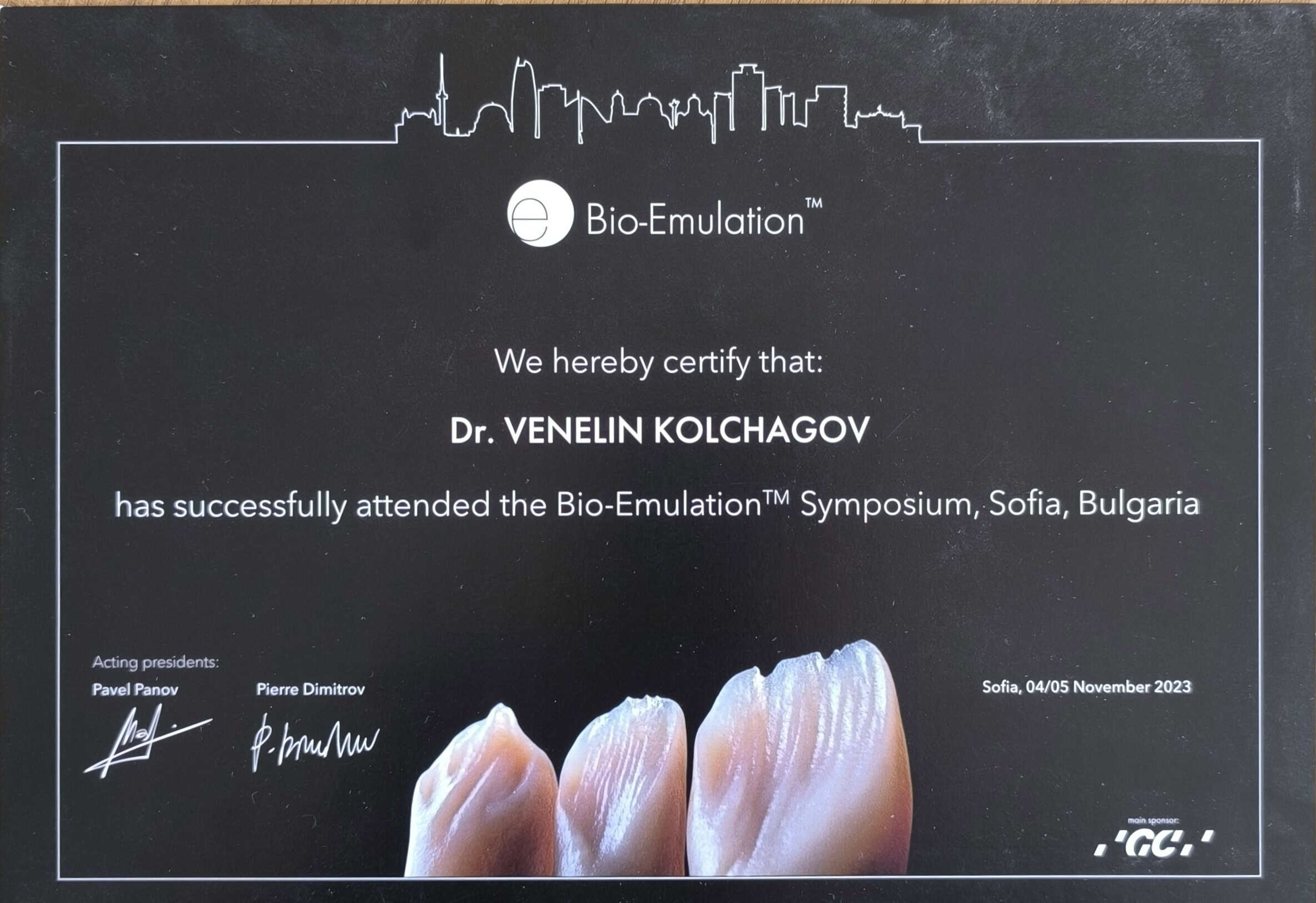 Сертификат на д-р Венелин Колчагов — [име на курса]